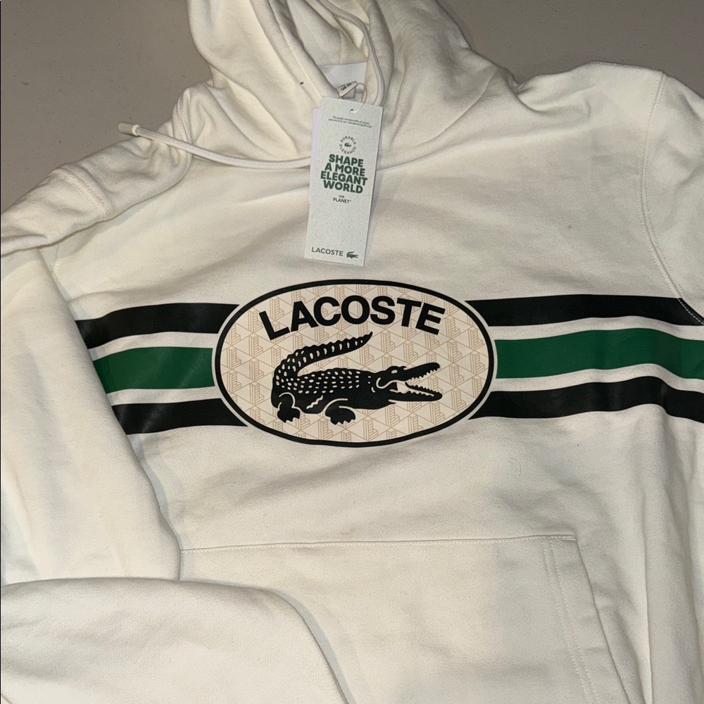 Lacoste White Sweatshirt with Green and Black Accents